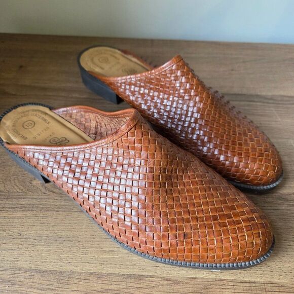 EUC LEATHER CRAFT BY FASHION TRADITION BEAUTIFUL LEATHER WOVEN LOW HEEL MULES 10 - Picture 5 of 15